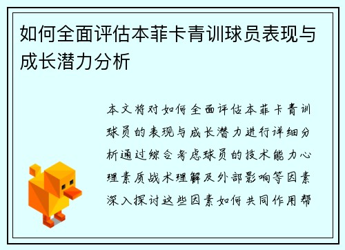 如何全面评估本菲卡青训球员表现与成长潜力分析