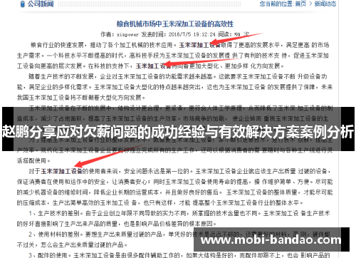 赵鹏分享应对欠薪问题的成功经验与有效解决方案案例分析